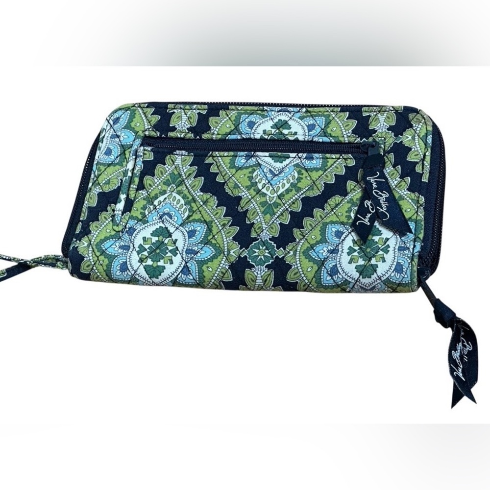 Vera Bradley Navy, Green and Light Blue Paisley Wristlet Wallet